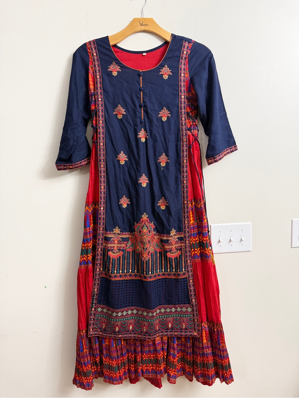 Red and navy Indian dress